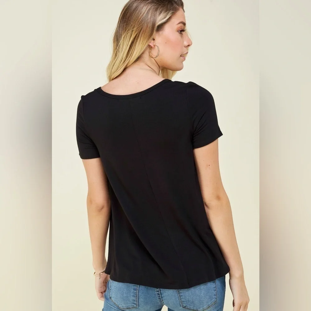 Les Amis Flowy Black Tee Loose Fit Short Sleeve Size Small Minimalist Chic NWT - Picture 5 of 6